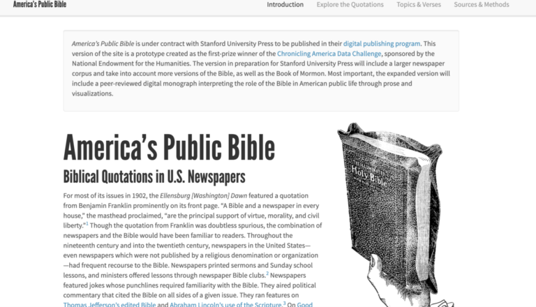 screenshot of the home page of the America's Public Bible project website