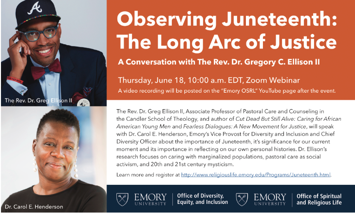 advertisement for a webinar entitled Observing Juneteenth: The Long Arc of Justice